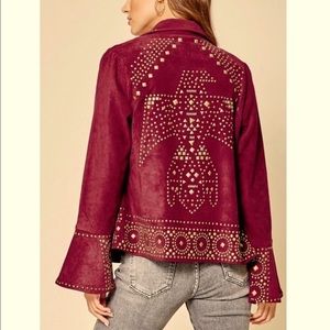 🌟”FREE BIRD” Vegan Suede Thunderbird Silver Metal Detail Studded Jacket